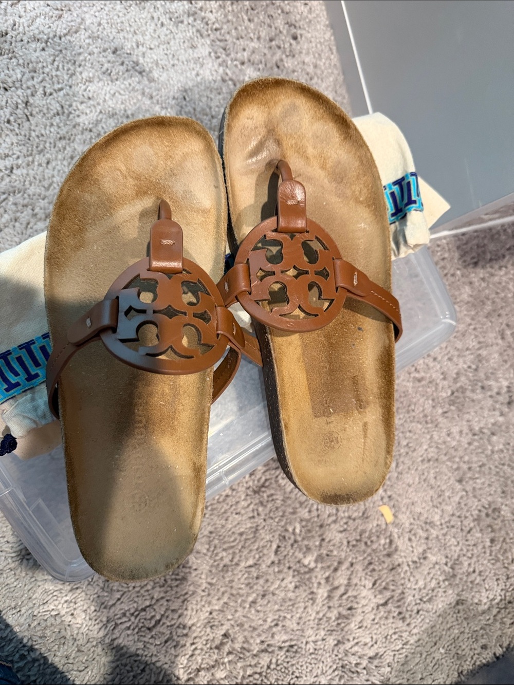 Tory Burch Brown Leather Miller Thong Sandals - Picture 2 of 2